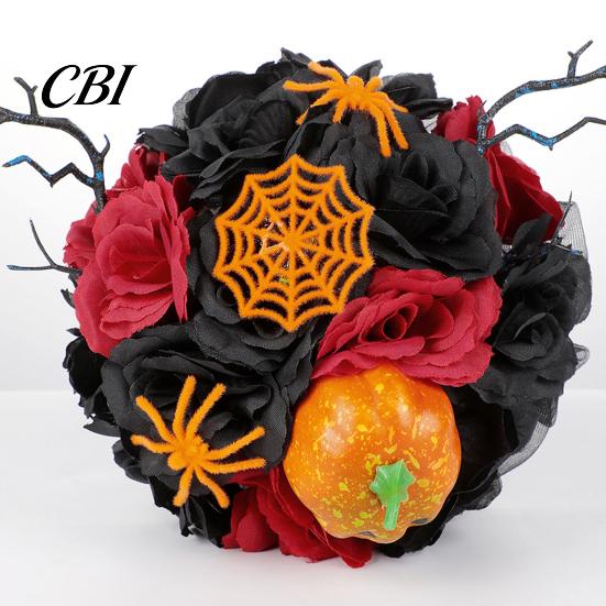 Faux Flower Bouquet Gothic Style Wedding Bouquets for Bride And Bridesmaid, Artificial Halloween Bouquet, Flowers Black Rose Blooms Fake Centerpiece,