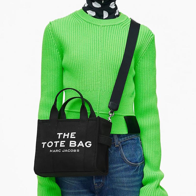 Marc Jacobs Канвасная сумка-тоут с принтом букв Сумка для покупок Наплечная сумка Через плечо Мини-сумки-тоут Женские Черный M0016493-001