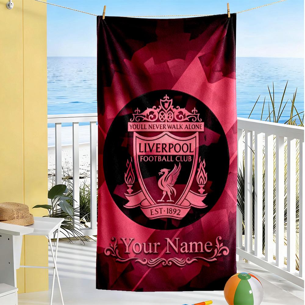 Liverpool Fc Logo Customize Text Beach Towel Super Soft & Absorbent Suitable for Sports Travel Swimming Yoga Bathroom Beach And Pool