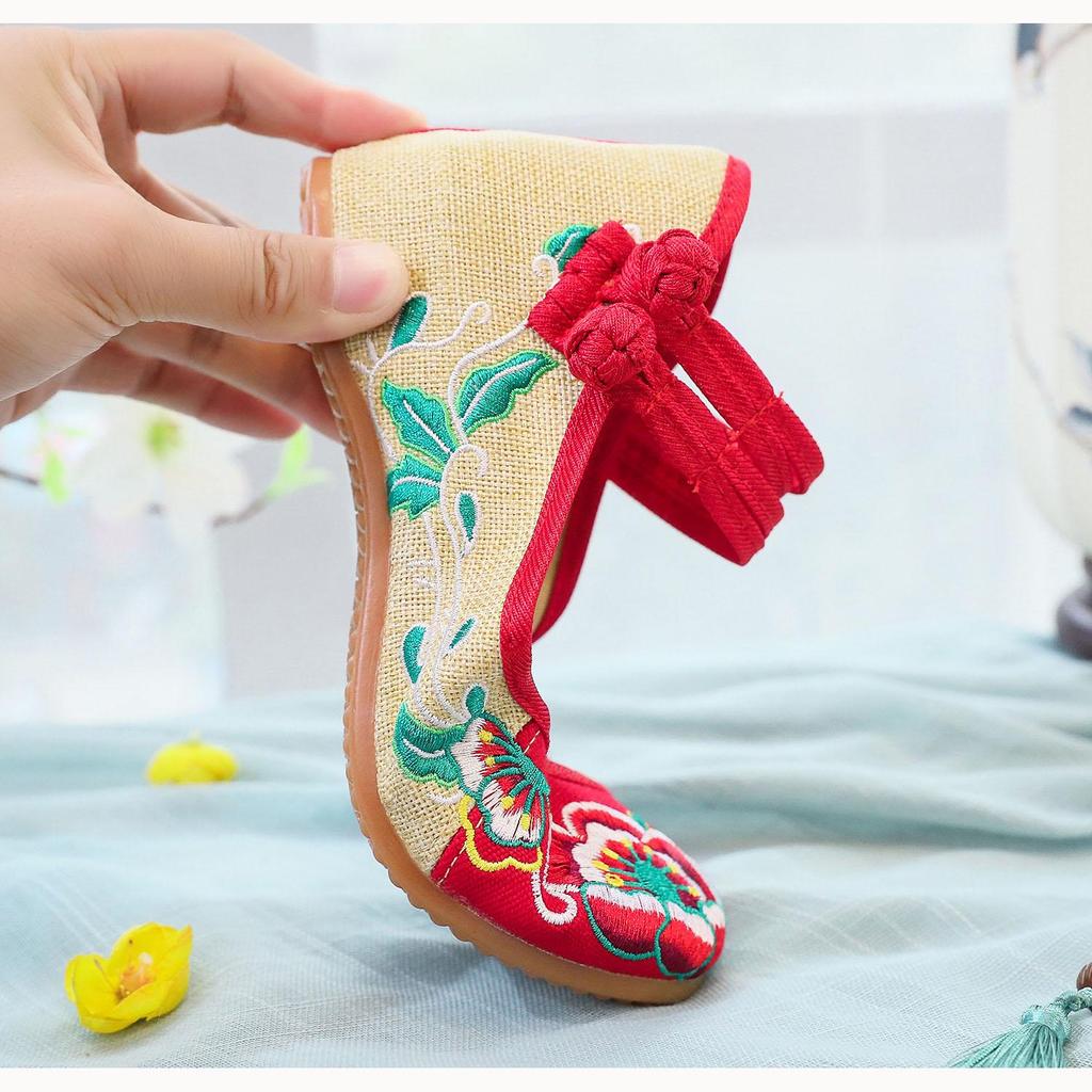 Chinese Embroidered Hibiscus Flowers Cloth Shoes Women's Shoes and Linen Tendon Soles