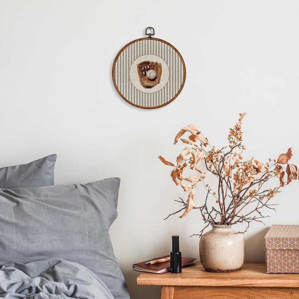 KSDUT Vintage Baseball Wall Art Decor - Retro Sports Trendy Wall Art Canvas Frame Hanging Prints, Nursery Sports Gallery Round Wall Art Decor for