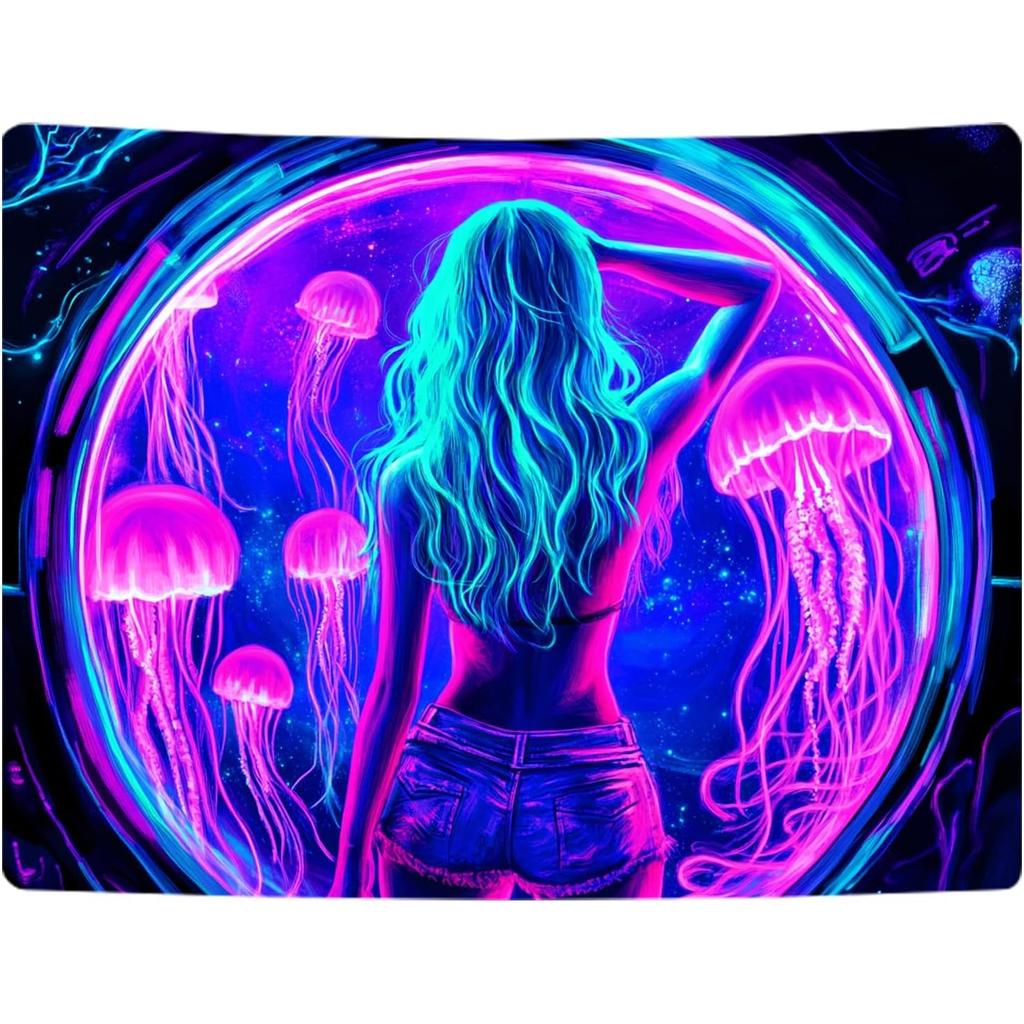 Tapestry Blissyard Dark Night Jet Space Jellyfish