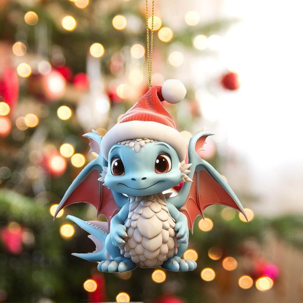 Vibrant Acrylic Christmas Decorations Cartoon Dinosaur Car Hangers For Unique Holiday Decor