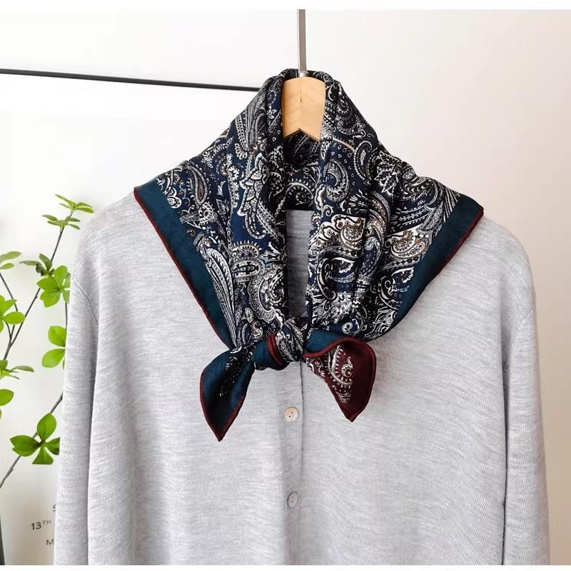 Vintage fashion genuine silk wool scarf for women, double-sided different-colored silk wool square scarf 1116 new 61cm shawl and neck scarf for women