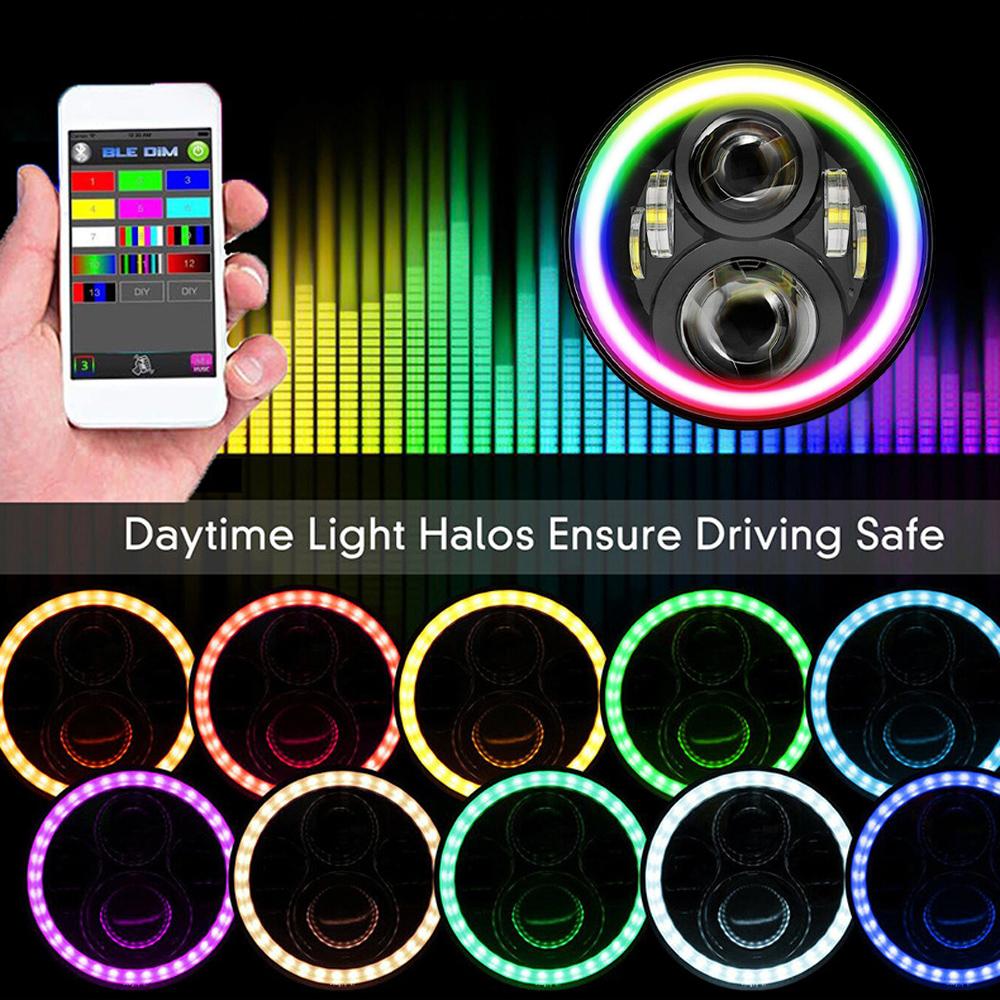 RGB 7" Круглая 6 светодиодная фара RGB для Harley Davidson Touring Fat Boy Jeep Wrangler JK LJ CJ TJ