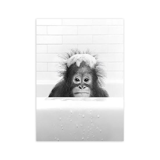 New Arrival Black White Animals In Tub Bathroom Wall Art Canvas Painting Posters and Prints Wall Pictur for Room Decor One Piece