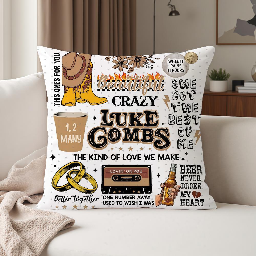 Singer L-Luke Combs Pillow Case Suitable For Bedrooms Living Rooms Cars Home Decoration