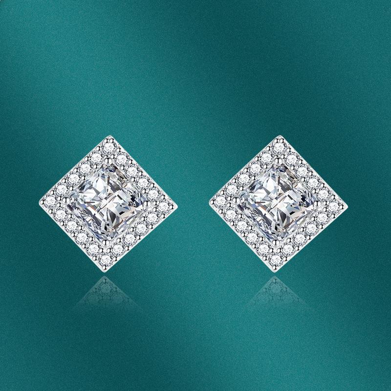 BELLA BOX S925 Серебряные серьги-гвоздики с иглами, женские корейские версии, микроинкрустированные цирконом, квадратные бриллианты, модные красочные желтые бриллианты