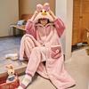 Coral Velvet Nightgown Women's Autumn and Winter Long Thickened Plush Home Clothes Lovely Flannel Pajamas Women's Two-piece Suit