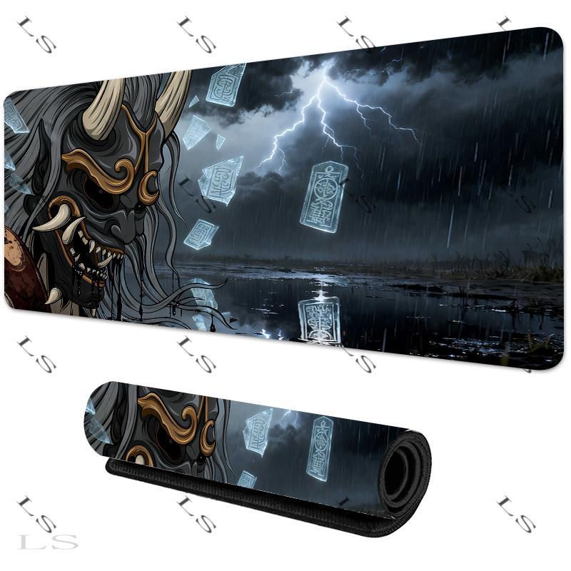 Japanese Devil Grey MousePad Large Computer Gamer Lock Edge Table Mat Laptop Oni Mouse pad HD Print Non-slip Rubber Keyboard Rug