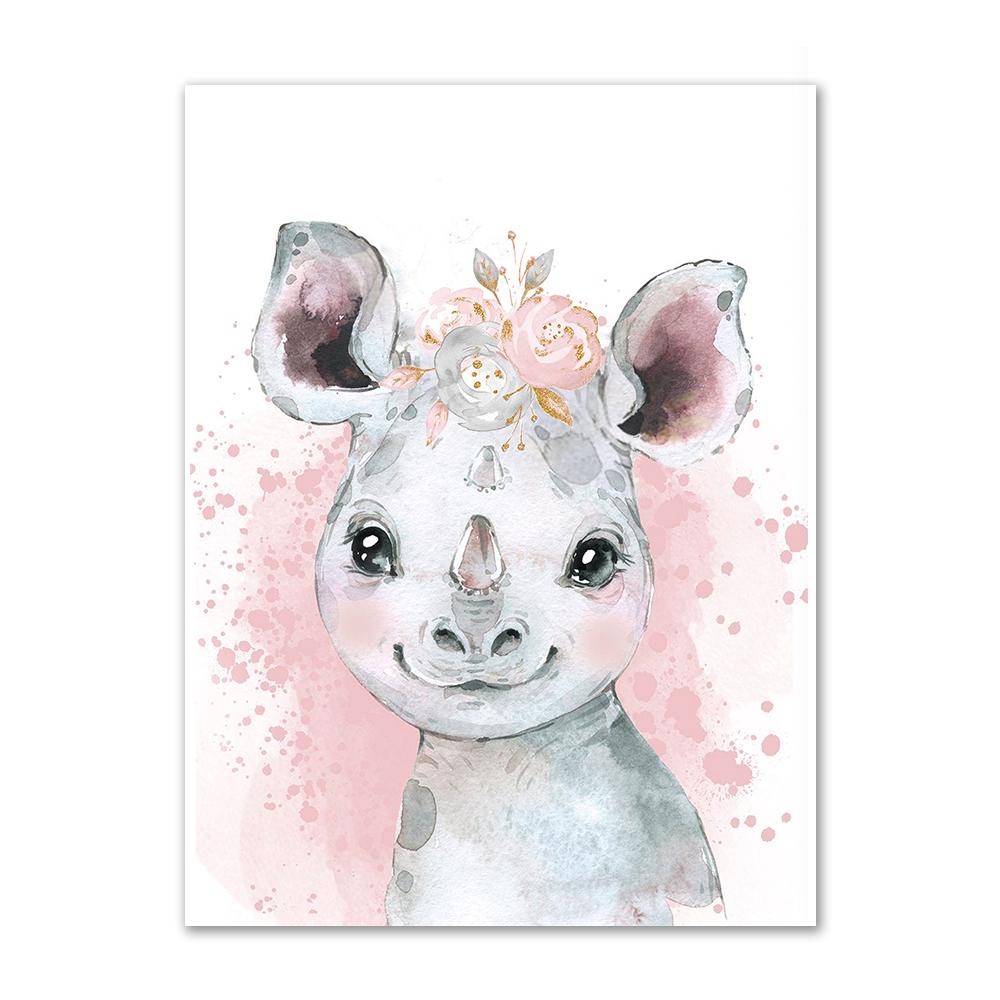 Personalized Canvas Painting For Nursery Customized Wall Art Poster And Prints Pink Flower Animals Elephant Lion Pictures Decor