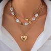 Heart Pendant Tassel Pendant Necklace Set Multi Layer Gold Silver Color Clavicle Chain Irregular Metal Imitation Pearl Necklaces