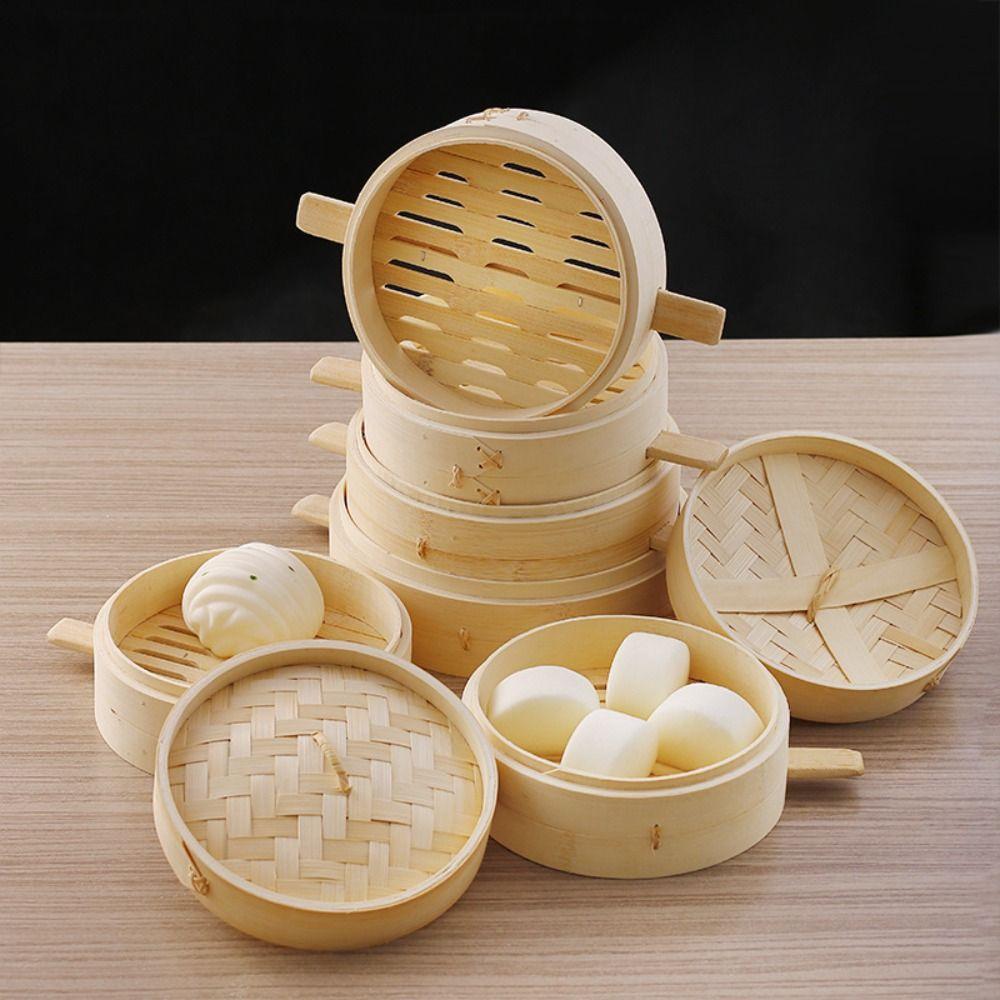 Round Bamboo Steam Basket with Handle Steam Basket Durable Bamboo Steamer Kitchen Cooking Tool