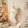 Vintage Style Lace Christmas Stockings Large Ruffled Cuff Stockings, Thick Xmas Gift Sack with Hanging Small Candy Pouches for Rope, Fireplace Present