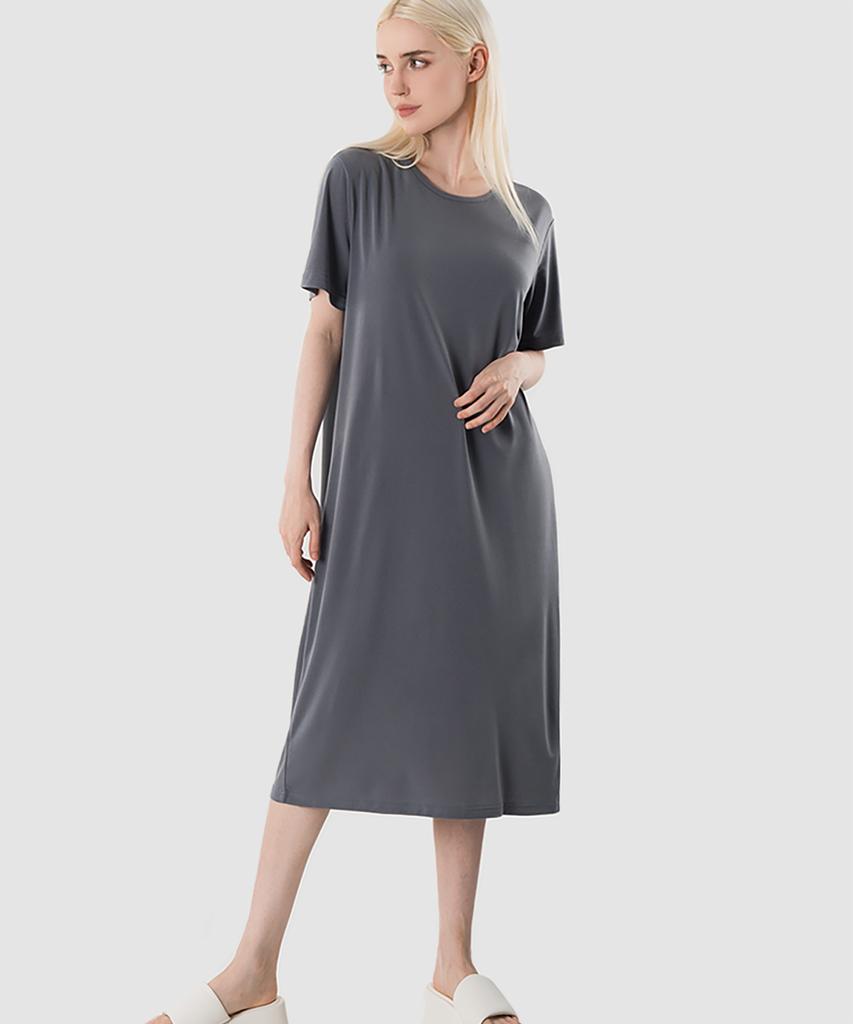 Armedes Women'S Loose Fit Short Sleeve Long Dress Ar-314