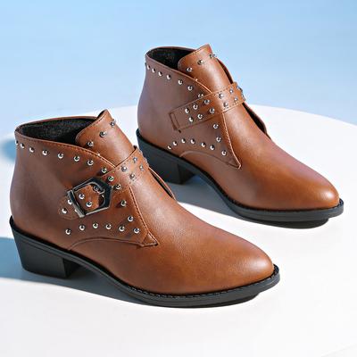 Женские демисезонные ботильоны большого размера на толстом каблуке с ремешком с пряжкой и заклепками