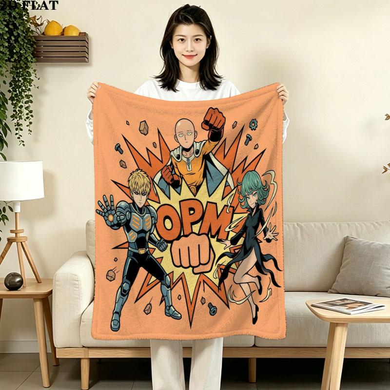 1PC Onepunch Man Patterned Flannel Blanket Suitable For All Seasons For Home Decor Warmth And Comfort Gifts Holiday Present