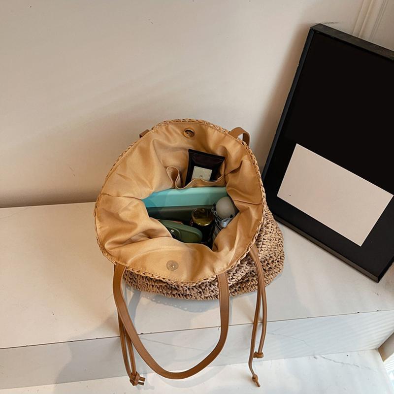 Yogodlns Женская соломенная сумка подмышкой, однотонная плиссированная сумка, большая вместимость, модная сумка на плечо, дорожная сумка для покупок, пляжная сумка