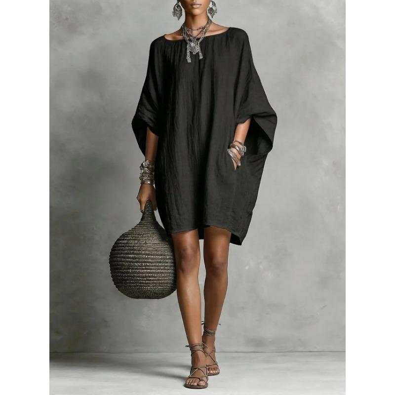 Women Vintage Solid Elegant Off Shoulder Long Sleeve Midi Casual Dress