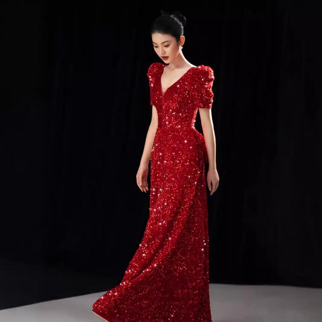 Toast Clothing Bridal Girl 1011 Summer Sense Light Luxury Burgundy Banquet Engagement Wedding Evening Dress Dress