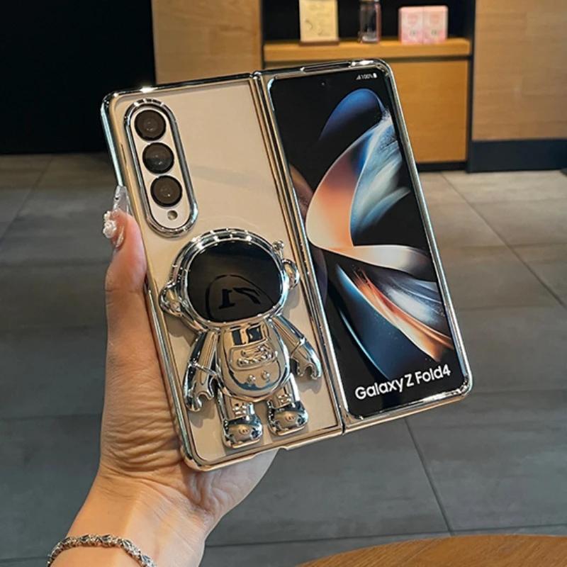 Роскошный прозрачный чехол для телефона Samsung Galaxy Z Fold 7 6 5 4 3 5G Fold7 Fold6 Астронавт Гальванизированный прозрачный чехол с подставкой