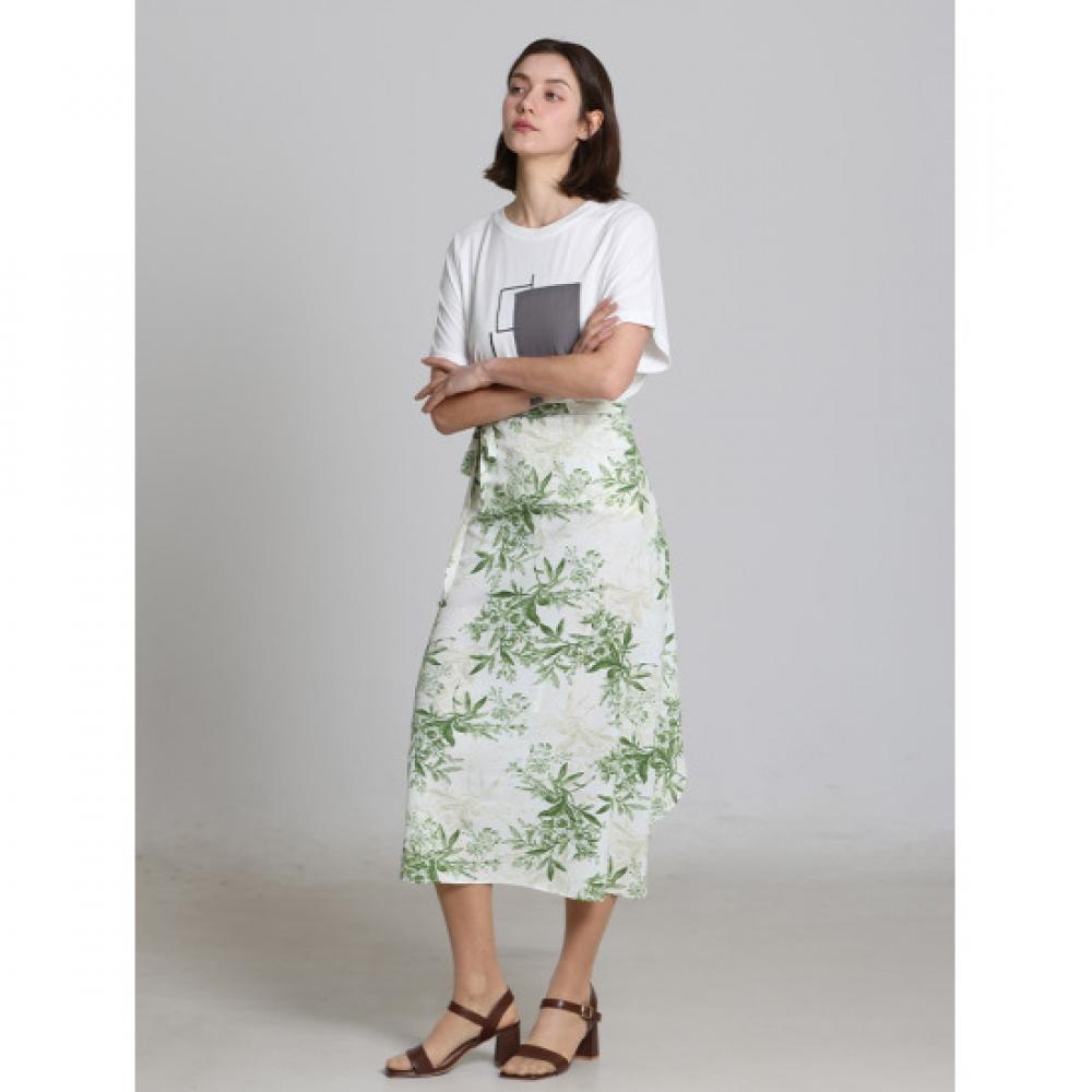 Ozoc Leaf Print Wrap Skirt