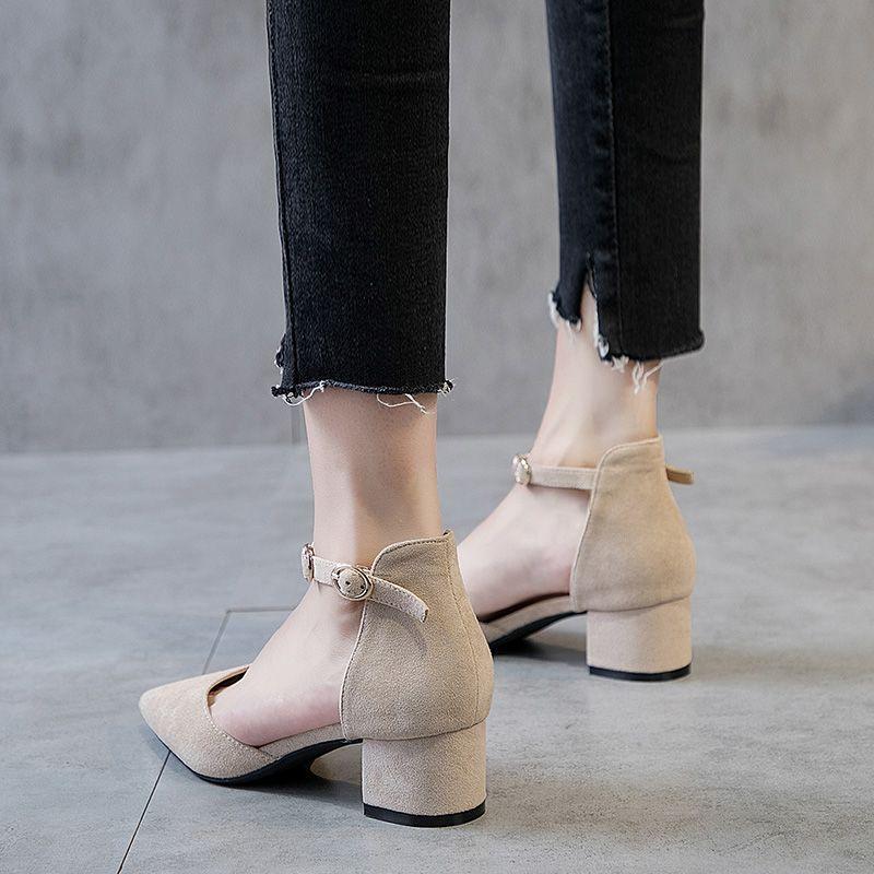 Маленький размер 31-34 модные закрытые босоножки на низком каблуке женские туфли с ремешком на щиколотке заостренные толстые каблуки Sandalias De Mujer женская обувь