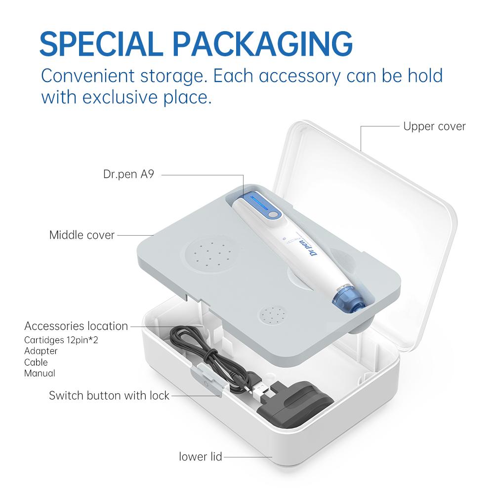 Dr.Pen A9 Авто Микро Игла Ручка Дерма Ролик Иглы Для Микронидлинга Мезотерапия MTS Уход за Кожей Красоты Устройство С 12 Шт. Картиджами