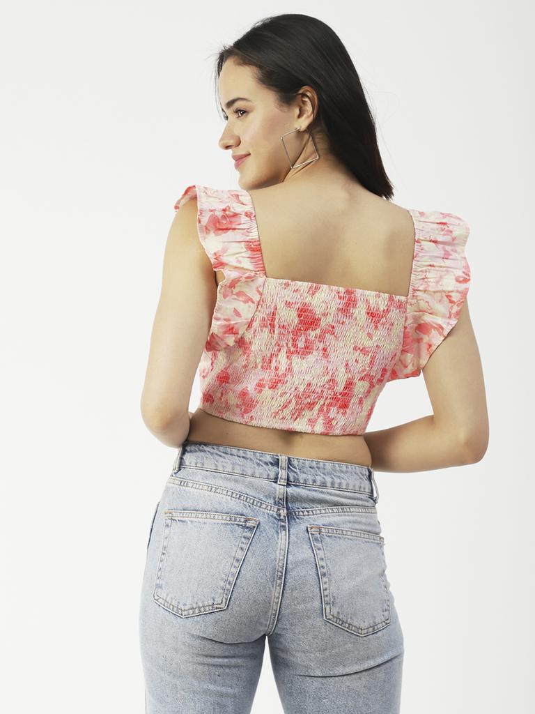 Moomaya Женский укороченный топ, квадратный вырез, рукава-крылышки, короткий хлопковый топ