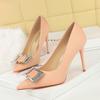 Fashion Fashionable High Heels For Women With Light Mouth Square Buckle Rhinestone Slim Heels Single Shoes Pointed Toe High-End Shoes