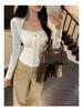 Chic Square Neck Lace-Up Slim Fit Short Top for Women - Autumn/Winter Fashion