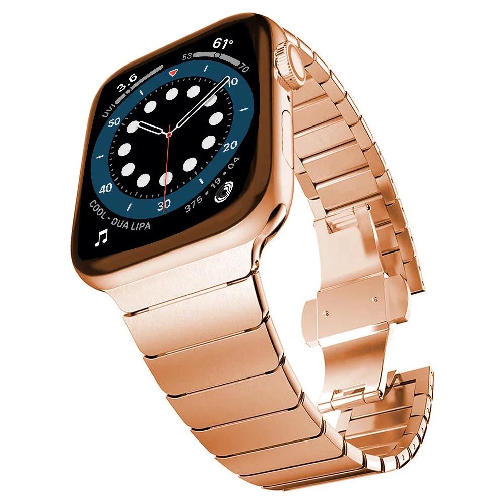 Металлический звеньевой ремешок для Apple Watch Band 45мм 44мм 42мм 46мм 41мм 40мм 49мм Браслет из нержавеющей стали iWatch 10 9 8 7 6 5 4 Ремень
