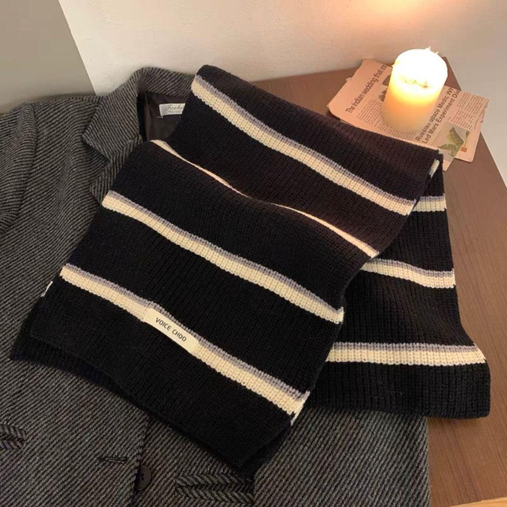 Thickened Stripe Knitted Scarf Keep Warm Shawl Scarf Fashion Women Long Scarf  Male/Female