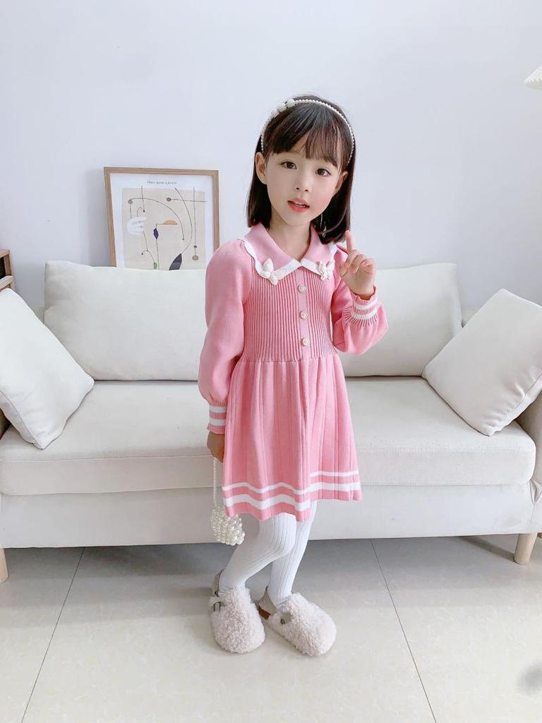 Вязаное платье-свитер для девочек в корейском стиле осень/зима 2023 года — модный, трендовый и милый дизайн принцессы