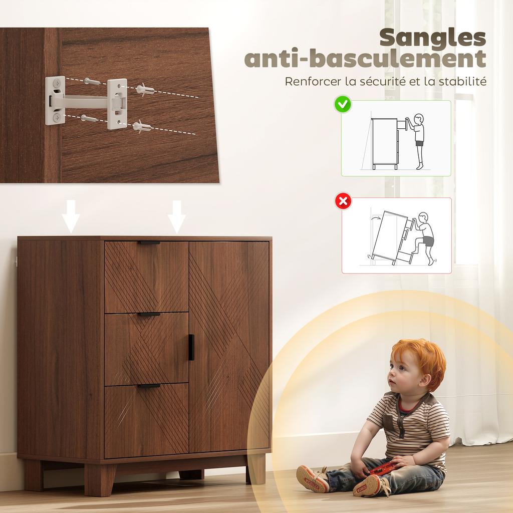 Buffet Sideboard Storage Cabinet With Door 3 Drawers And Adjustable Shelf 75 X 39 X 80 Cm Brown Wood Effect