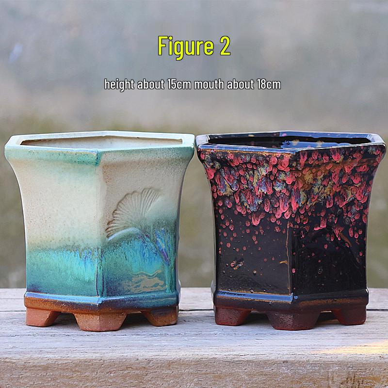 Терракотовый горшок для суккулентов ручной работы, большой квадратный с глянцевой глазурью и дышащим дизайном.