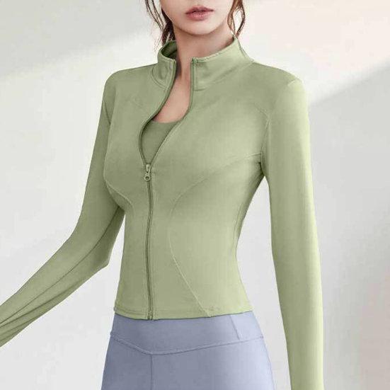 Women Sports Top Stand Collar Zipper Closure Cardigan Sweat Absorption Soft Breathable Thin Elastic Slim Fit Long Sleeve Quick Dry Lady Jogging