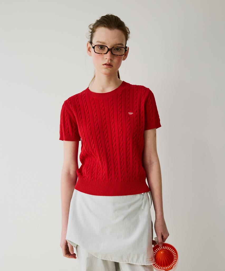 COVERNAT WOMAN Clover Heart Cable Half Knit Red