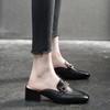 New Style Half-slipper Women's Thick-heeled Versatile Mid-heeled Square-toed High Heels Are Fashionable Shoes