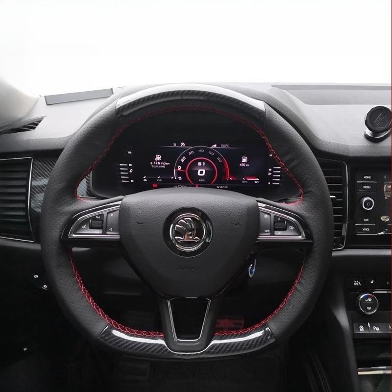For Skoda Octavia 2015-2019 Fabia Kodiaq Superb Scala Hand-stitched black Genuine Leather non-slip Car Steering Wheel Cover