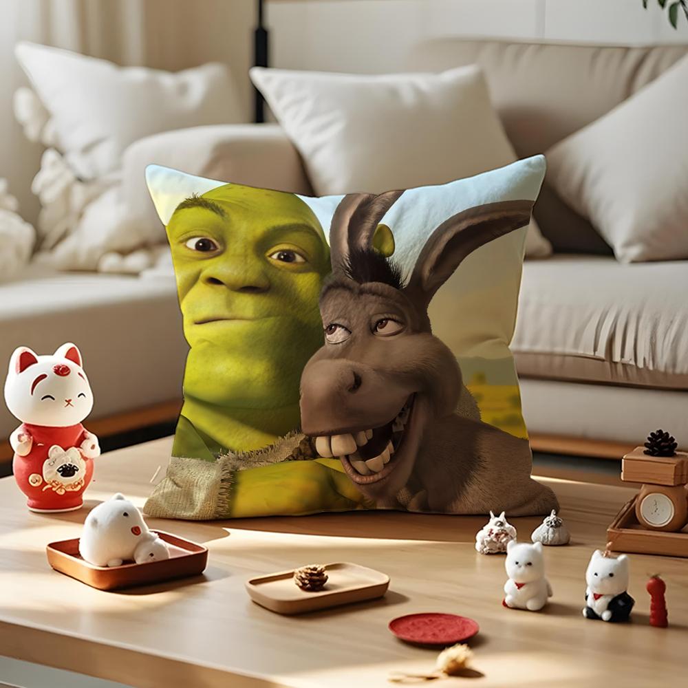 Cartoon S-Shreks Cute Funny Cushion Cover Silky Short Plush With Invisible Zipper Dustproof Sofa Pillow Cover For Home Decor
