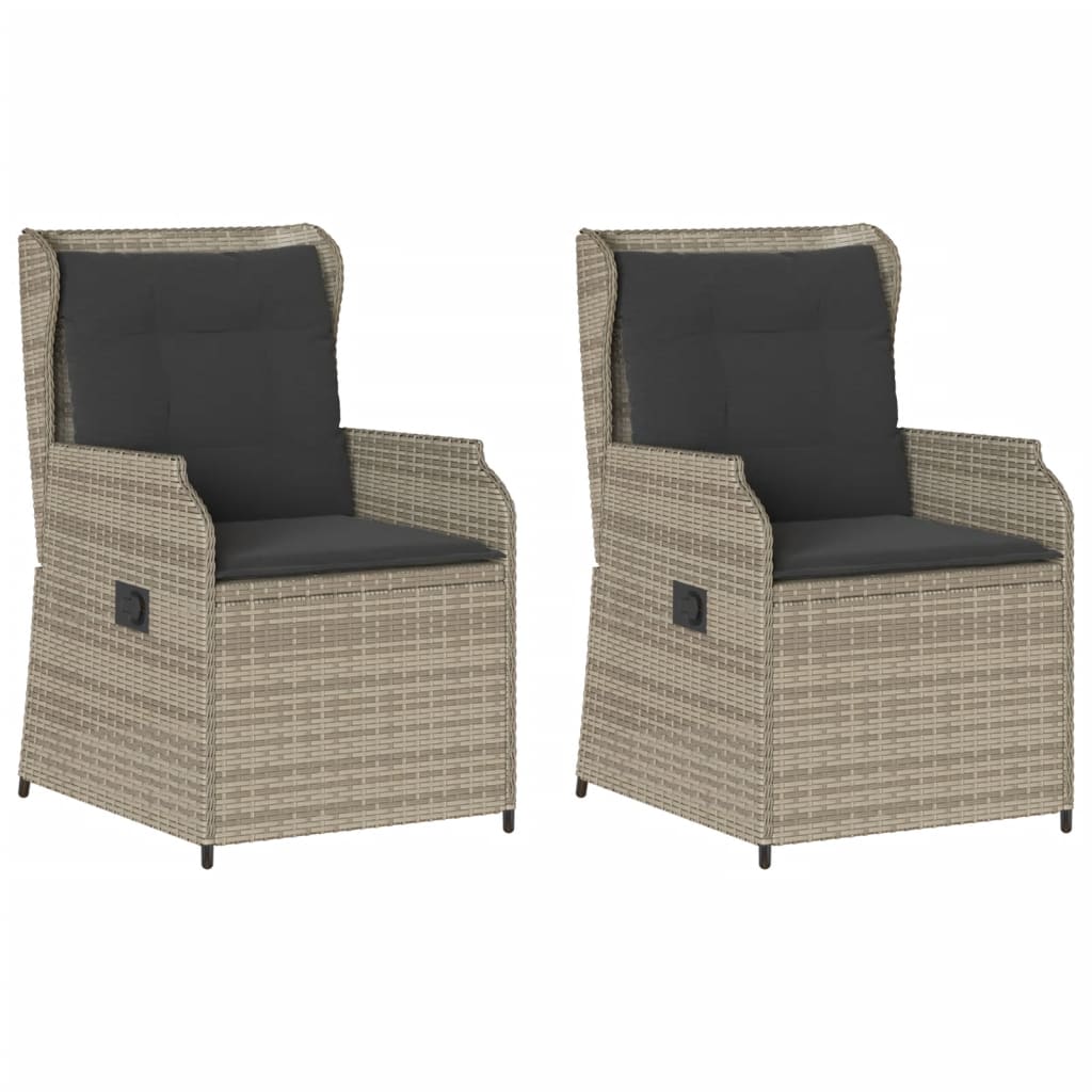 Garden Chair with Cushions 2 Pcs. Adjustable Light Gray Poly Rattan