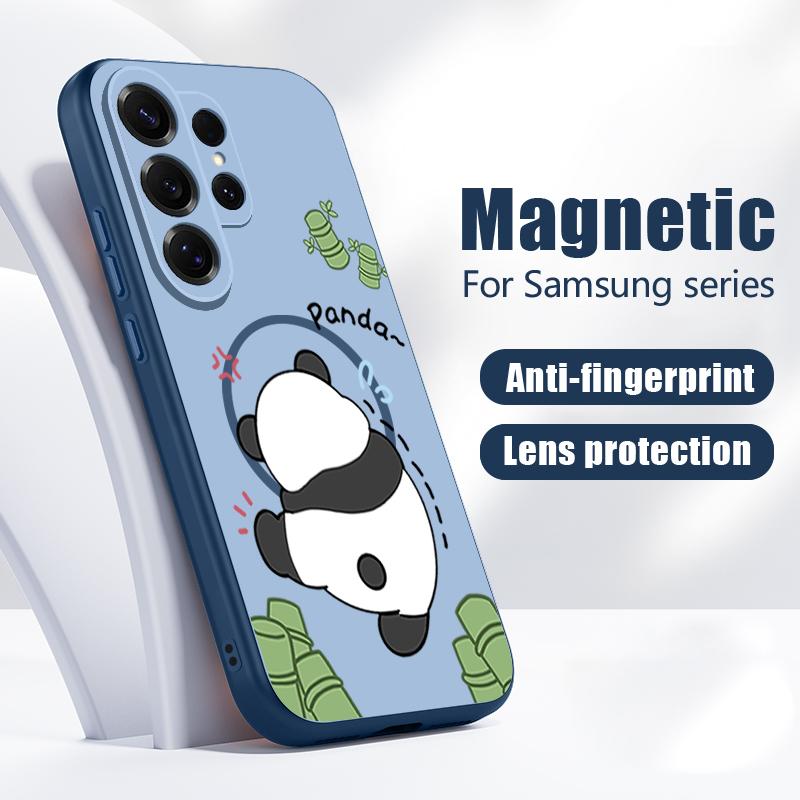 Магнитный Чехол Для Magsafe Для Samsung Galaxy S26 Ultra S25 Edge S24 Plus S23 FE S22 A17 A54 A55 A56 A57 5G Милый Чехол С Рисунком Детского Панды