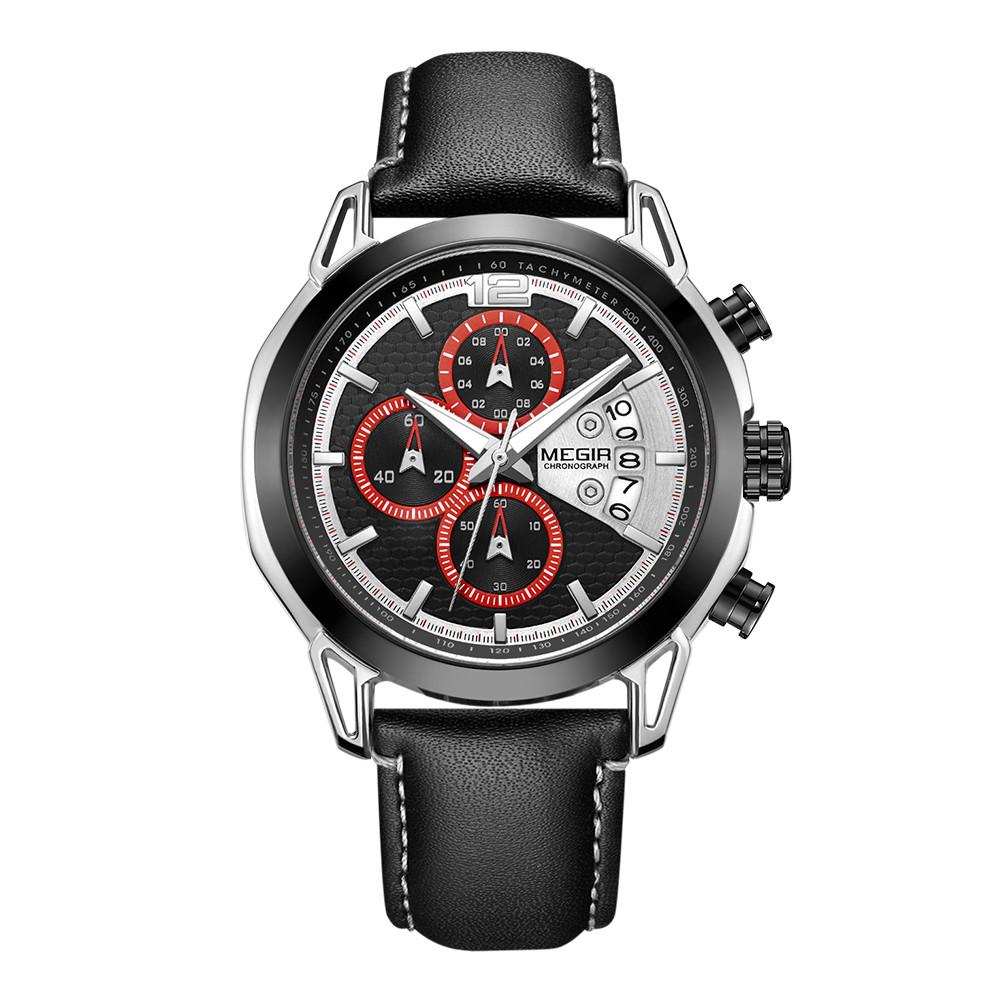 Креативные мужские часы-хронограф MEGIR Relogio Masculino, модные кожаные кварцевые наручные часы, мужские армейские военные часы