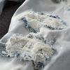Мужские рваные лоскутные джинсы с кристаллами и отверстиями, уличная одежда, светло-голубые джинсовые узкие узкие брюки-карандаш, брюки