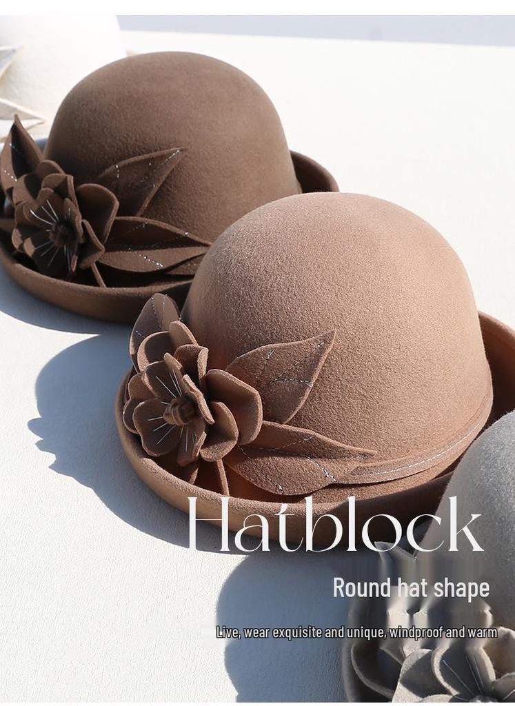 Женская ретро-шляпа-ведро из шерстяного фетра - Элегантные складки по краю для осени/зимы
