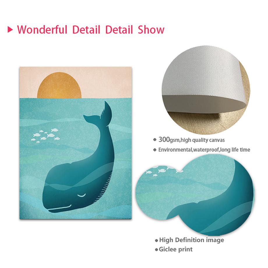 Синий Океан Рыба Кит Маяк Солнце Морская Детская Стена Книги по искусству Холст Картины Плакаты и принты Настенные Панно Декор Детской Комнаты