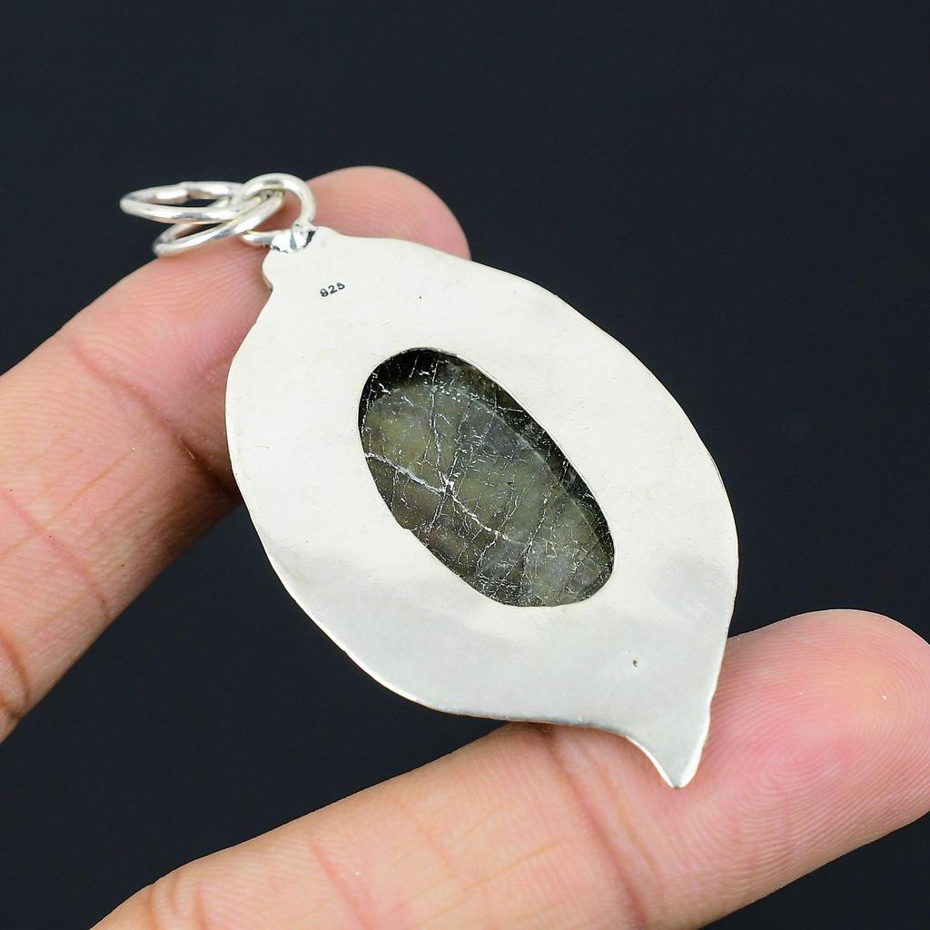 Natural Labradorite Gemstone Pendant Flower 925 Sterling Silver Indian Jewelry