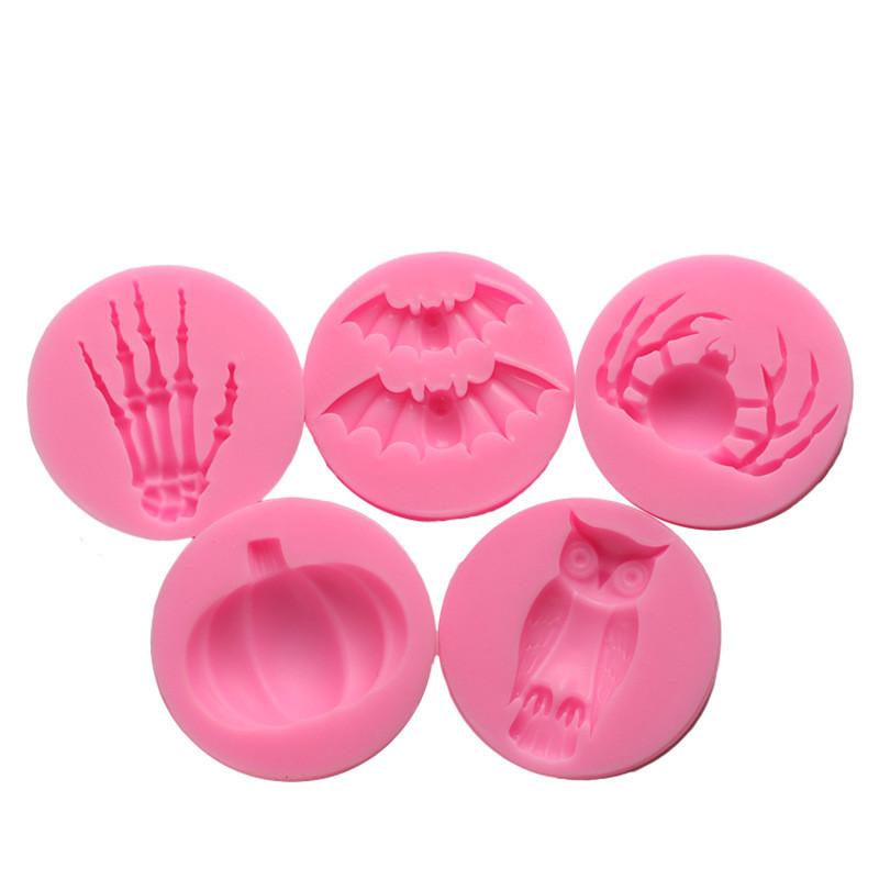 5 шт. Формы для помадки на Хэллоуин, летучая мышь, тыква, паук, сова, силиконовая форма для шоколада, для украшения торта, форма для жевательной резинки, глина, эпоксидная смола