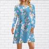 Women Casual Dress Autumn Pink Tulip Print Dresses For Women O-neck Short Sleeve Dress Plus Size